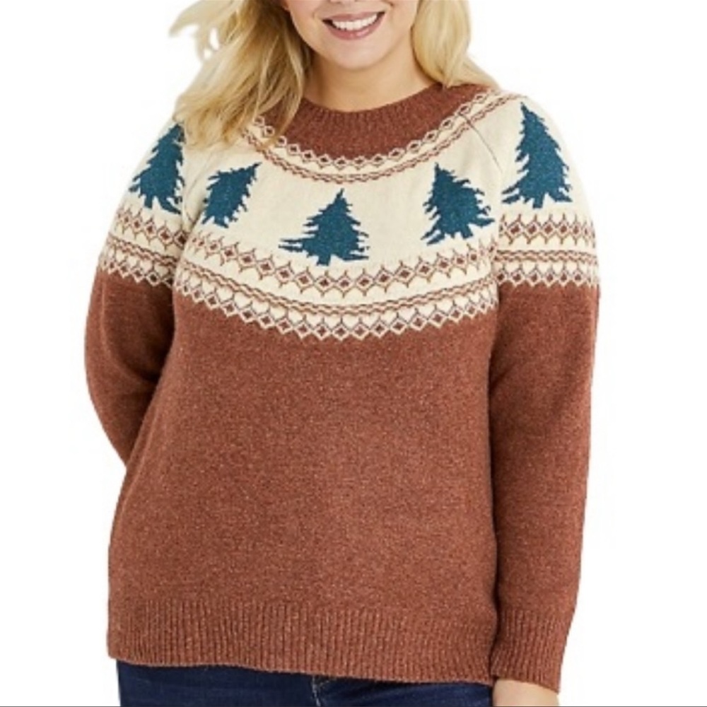 Maurice’s Womens Sweater Fair Isle Christmas Tree Knit Fuzzy Soft.